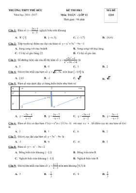 Đề thi học kỳ 1 môn Toán Lớp 12 - Mã đề 1210 - Năm học 2016-2017 - Trường THPT Thủ Đức